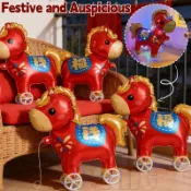 3-1 件 2026 年新年 5D 站立式步行小馬氣球 - 鋁箔 - 農曆新年裝飾品 - 馬形春節氣球 - 兒童充氣玩具