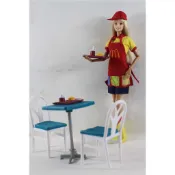芭比 M牌 速食店 漢堡 薯條 帽子 鴨舌帽 制服 服裝 餐桌 桌椅 食玩 配件組 娃娃 家家酒 圍裙