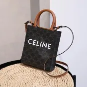 【CELINE】MINI CABAS TRIOMPHE 品牌印花迷你紙袋包兩用包深咖)