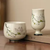 草木灰 手繪 蘭花 主人杯 聞香杯 中式 復古 茶具 功夫 小茶杯 陶瓷 個人專用 茶道 品茗 送禮