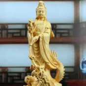 優選精選 黃楊木雕擺件實木雕刻工藝佛像菩薩供奉平安收藏禮品乘龍如意觀音
