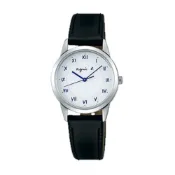 【Agnes'b】太陽能白面黑字優雅手寫時標皮帶錶 33mm BU9030P1 / V117-KVY0Z SK022