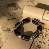 【九頁岩天珠。彈性手串】天眼、西藏天珠、迴紋珠|富貴、化煞