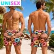 Fun And Quirky Food Fruit 圖案短褲男士 3D 打印假臀部圖案沙灘板短褲新穎男友丈夫