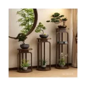 (店+)熱賣新中式花架 楠竹花架 植物架 園藝花架 盆栽架 復古花架 花瓶架 財位桌 圓形花臺 聚寶盆架 展示邊桌