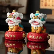 可旋轉擺件💫創意國潮舞獅可旋轉醒獅擺件高級趣味辦公室桌面茶桌裝飾擺設禮物居家造型擺件 可愛公仔 轉轉旋轉公仔 辦公室擺