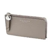 【TORY BURCH】TORY BURCH Romy經典燙銀LOGO小牛皮4卡拉鍊零錢卡夾包(灰褐)