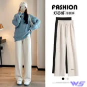 W&S家 歐棉絨闊腿褲女 秋冬款 加絨加厚高腰垂感休閒褲 寬鬆 大呎碼 百搭直筒燈芯絨褲 小個子長褲 拖地褲