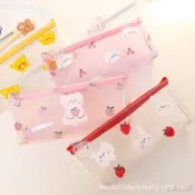 限時📣💯卡通ins中國風透明可愛磨砂鉛筆袋國小生幼兒園帶掛件文具盒袋