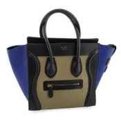九成新展示品-CELINE 米色藍色與黑色三色牛皮拼接手提冏包笑臉包