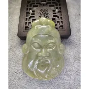 【翡翠綠地】 玉 雙彩 玉石 緬甸玉 關公 項鏈 吊飾 吊墬 開運 禮品 綠 黃翡 關聖帝君 招財 非 冰種