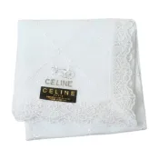 CELINE 日本製法式刺繡蕾絲刺繡LOGO品牌字母圖騰帕巾(白/48CM)