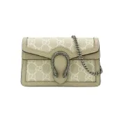 Gucci 古馳 Dionysus 雙G帆布銀鍊迷你手拿/斜背包(476432-奶茶色)