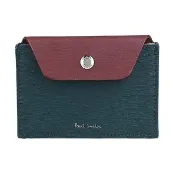【Paul Smith】PAUL SMITH簽名燙印LOGO拉絲紋牛皮3卡壓釦式卡夾包(藏青x酒紅x橘x多色)