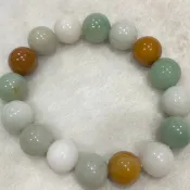 13mm緬甸玉 手珠 翡翠 玉手鍊 A貨 霸氣大顆 三彩 青底白底蜜糖黃 應有盡有 福祿壽三彩玉