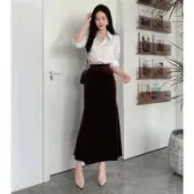 【米蘭精品】半身裙長裙-秋冬絲絨顯瘦魚尾裙女裙子2色74jc5
