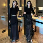赫本風黑色不規則拼接網紗百褶半身裙女2026夏季新款中長魚尾裙子#Hi, 貼心優衣家居#