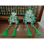 【靜福緣】 精品柳絲『銀色綠水鑽武盔(綠絨球)龍款』神尊戴關公帽聖帝帽關聖帝君神帽佛帽佛冠神冠