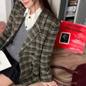 【HARPER】品牌自訂復古格紋羊毛西裝外套 | 隔日到貨西裝外套 大衣 格紋 復古【JTZ57645H】