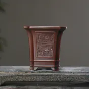 紫砂盆 刻繪古典四方花盆 盆景盆 陶瓷花盆 蘭花盆 多肉盆栽 粗陶盆 桌面擺飾 花器 盆器 仿古 盆栽植物 辦公室