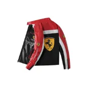 F1機車服 復古美式騎行法拉利刺繡皮夾克