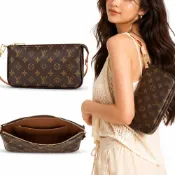 Louis Vuitton 路易威登 經典 Monogram 帆布長揹帶肩提包(卡其)