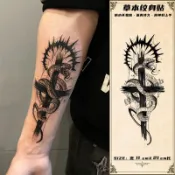 💓桃園出貨💓暗黑蛇繞十字架紋身貼草本半永久霸氣手臂仿真刺青防水持久ins