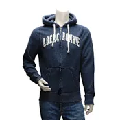 Abercrombie & Fitch 字母刷舊拉鍊內刷毛帽T外套(男-深藍-M)