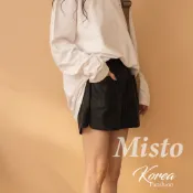 【MISTO SHOP】韓系 皮革鬆緊腰短褲  2色
