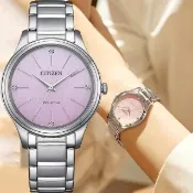 【CITIZEN 星辰】限量 優雅時尚光動能女錶 手錶-櫻花粉/34mm 錶 生日禮 送禮(EM1220-58X)