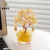 擺件搖錢樹發財樹水晶招財樹黃水晶發財樹金錢樹手工發財樹招財擺件辦公桌桌面裝飾