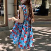 【碎花吊帶洋裝】夏季海邊度假甜美 木耳邊沙灘短裙 寬鬆顯瘦減齡 女生夏日穿搭 洋裝長裙 渡假風 海島旅遊必備