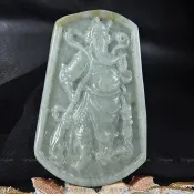 珍珠林~武財神關聖帝君(關公)大玉珮~天然沁色A貨緬甸翡翠#720