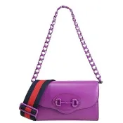 【GUCCI 古馳】1955 Horsebit 經典品牌馬銜釦雙背帶肩斜兩用包(紫)