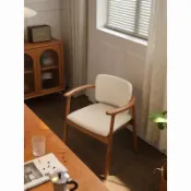 餐椅日式實木餐椅家用書房棉麻軟包靠背椅子北歐侘寂風簡約主人扶手椅