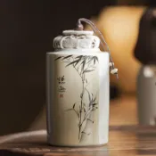 中式草木灰手繪梅蘭竹菊密封茶葉罐國風儲茶罐復古便攜小茶倉防潮