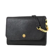 【TORY BURCH】防刮十字紋翻蓋鍊帶斜背WOC包-黑色