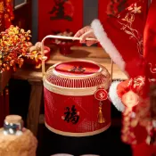 【Ukiyo居】家居必備2025新年竹編籃蛇年禮盒包裝竹籃子春節特産年貨編織手提抱抱桶