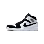 (店+)【Jordan】DH6933-100 Jordan Air Jordan 1 mid se diamond shorts 二層絨麵皮皮革 圓頭系帶 防滑耐磨輕便 中幫 復古籃球鞋 男款 黑白 Air Jordan 鞋 Air Jordan 男鞋