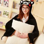 【Ziga＊里家】☆可愛 Kumamon 熊本熊.黑熊毛絨披肩．宅人披風.懶人毯.斗篷.空調毯.禮物～☆