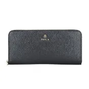 【FURLA 芙拉】FURLA Camelia立體金字LOGO牛皮8卡拉鍊長夾(黑)