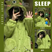 💓桃園出貨💓可愛大眼仔連帽珊瑚絨睡衣女2025年新款冬季加絨加厚睡袍家居服冬