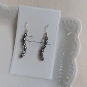 Pinkoi 代購 - 14kpf 黑色多色淡水馬鈴薯珍珠交叉波浪耳環