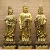 銀聯網日用品生活館 西方三圣銅像 純銅阿彌陀佛觀世音菩薩大勢至菩薩供奉擺件一套