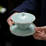 全球選品1館 生活百貨 蓋碗茶杯特大號陶瓷單個三才斗笠泡茶碗白瓷功夫茶具青花瓷帶蓋子