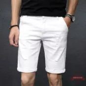 連盛 夏季破洞牛仔短褲男 27-36碼 韓版男生白色五分褲 韓版潮流寬松短褲 休閑馬褲 男潮刷破牛仔短褲 單寧短褲