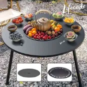 LIFECODE-加大圍爐燒烤桌-直徑65cm-大全配-附304烤網 桌蓋 煎盤 收納袋-烤肉架/烤肉桌/焚火台
