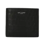 YSL SAINT LAURENT Paris East West Bifold 鱷魚皮壓紋皮革 卡夾 皮夾 短夾 黑色 396307