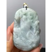 D489(附證書）天然翡翠。關公關聖帝君武財神項鍊吊飾