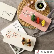 日式創意手繪釉下彩陶瓷餐具餐廳長方形點心墊闆平盤壽司菜盤擺盤長方盤 壽司盤子 魚盤 燒烤盤